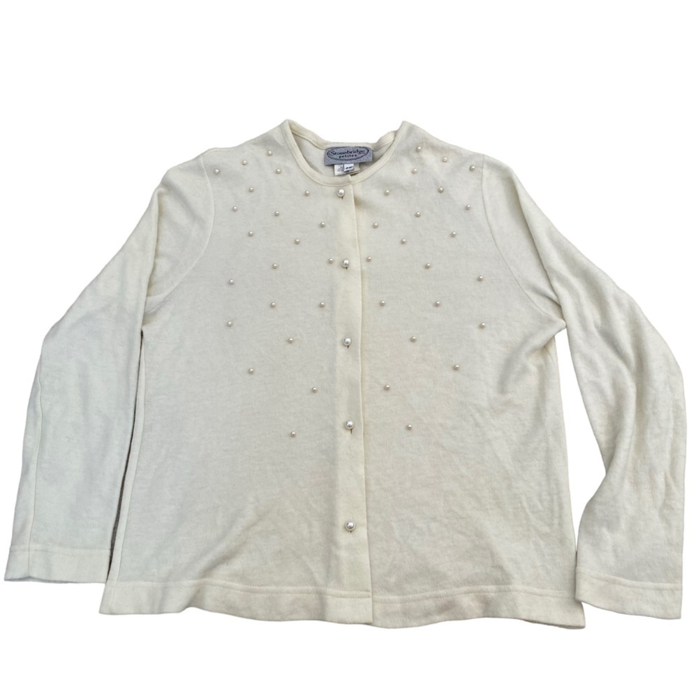 Vintage Stonebridge Petites Medium Women’s Pearl Cardigan Soft Sweater